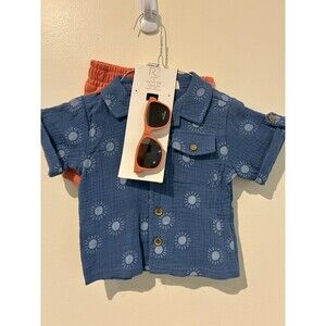 NWOT Rachel Zoe Blue & Orange Shirt & Shorts Outfit - 12M